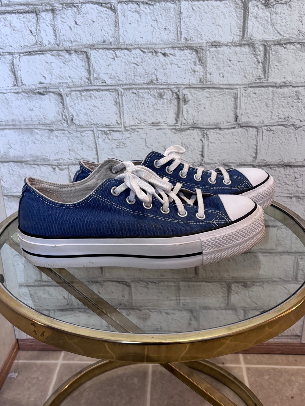 Converse Low-Top Platform Sneakers in Navy Blue and White